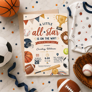 Little Star Baby Shower Sports Football Baseball Invitation