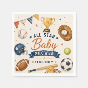 Little Star Baby Shower Sports Football Baseball Napkin