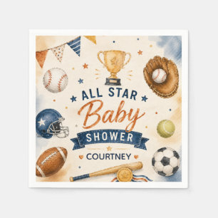 Little Star Baby Shower Sports Football Baseball Napkin