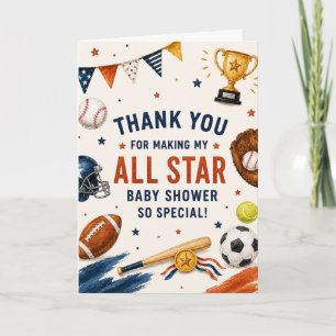 Little Star Baby Shower Sports Football Baseball Thank You Card
