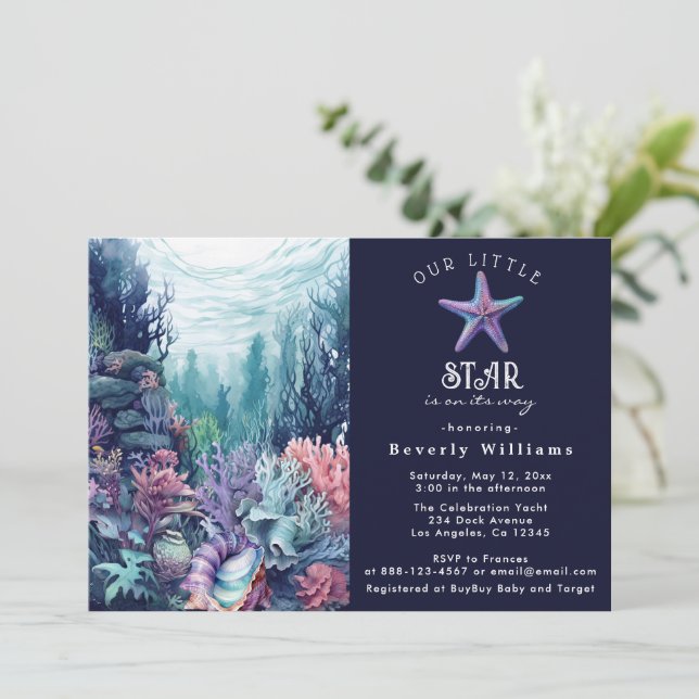 Little Star Elegant Ocean Starfish Baby Shower Invitation (Standing Front)