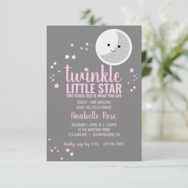 little star GIRL 2nd  BIRTHDAY PARTY Invitation (Standing Front)