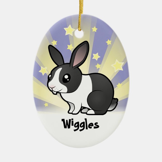 Little Star Rabbit (uppy ear smooth hair) Ceramic Ornament (Front)