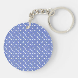 Little Stars and Moons Pattern on Blue Keychain