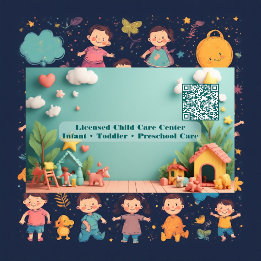 Little Steps Montessori Day Care QR Code Pastel Business Card