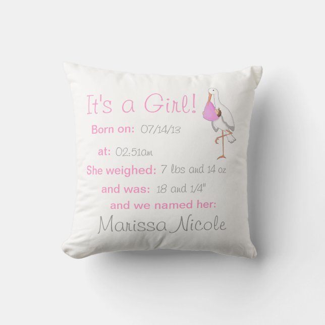 "Little Stork" C'est une fille ! Coussin de conser (Recto)