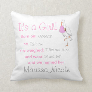 "Little Stork" It's a Girl! Keepsake Pillow