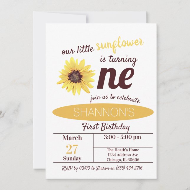 Little Sunflower 1ère invitation anniversaire (Devant)