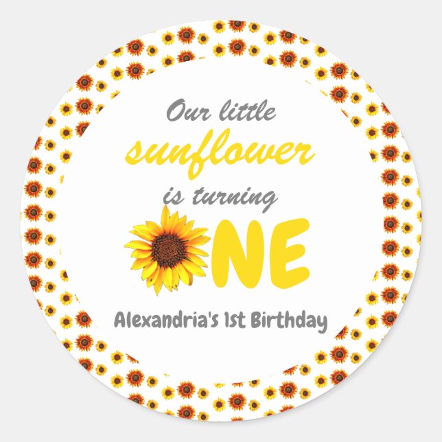 Little Sunflower 1st Birthday Classic Round Sticker (Front)