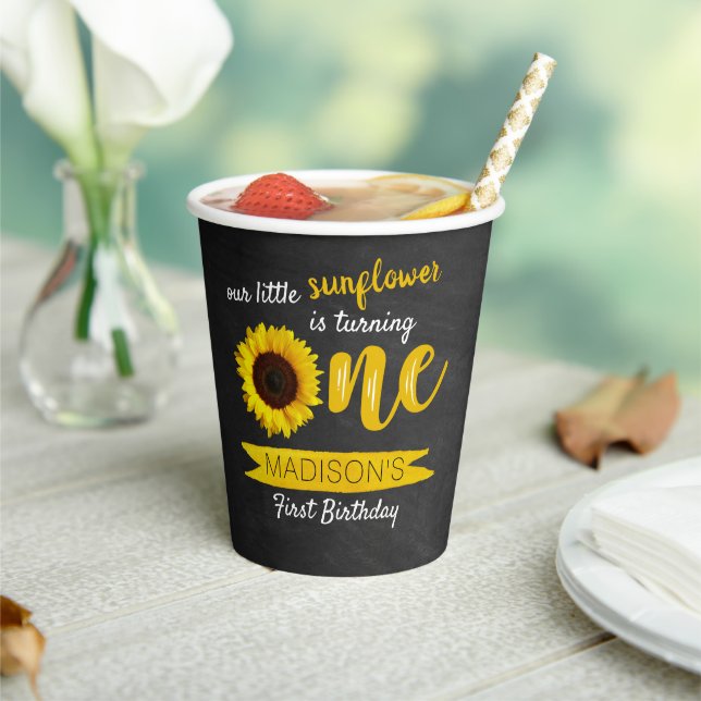 Little Sunflower 1st Birthday Paper Cups (Insitu)
