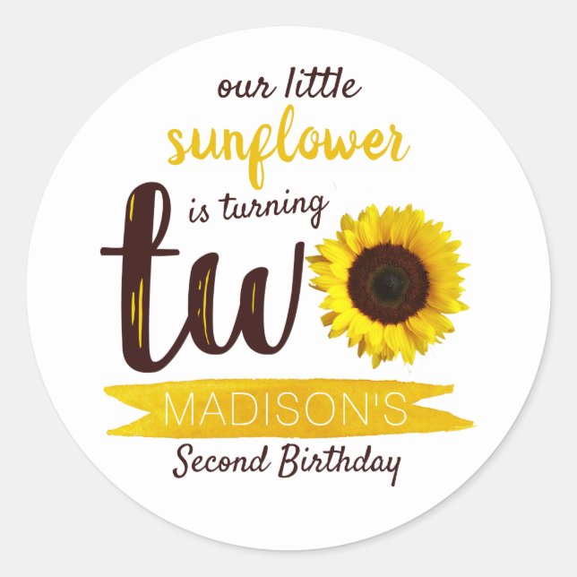 Little Sunflower 2nd Birthday Classic Round Sticker (Front)