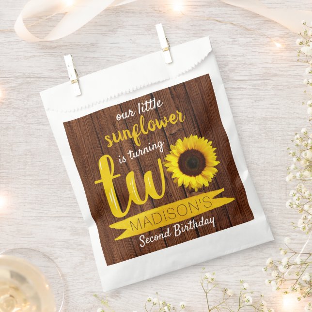 Little Sunflower 2nd Birthday Party Favour Bag (Clipped)