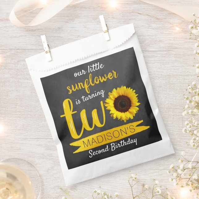 Little Sunflower 2nd Birthday Party Favour Bag (Clipped)