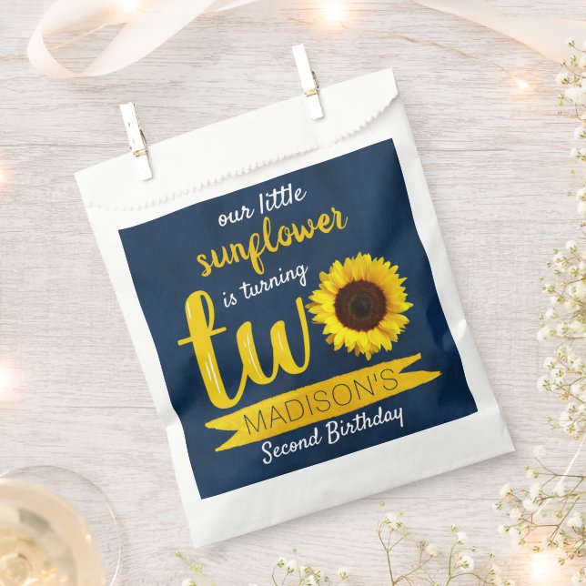 Little Sunflower 2nd Birthday Party Favour Bag (Clipped)