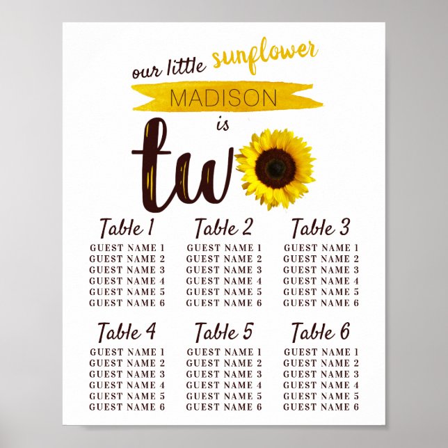 Little Sunflower 2nd Birthday Seating Chart (Front)