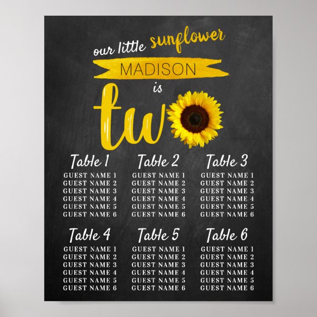 Little Sunflower 2nd Birthday Seating Chart (Front)