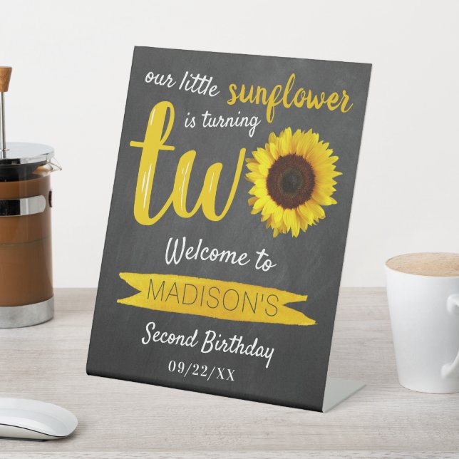 Little Sunflower 2nd Birthday Welcome Pedestal Sign (In SItu)