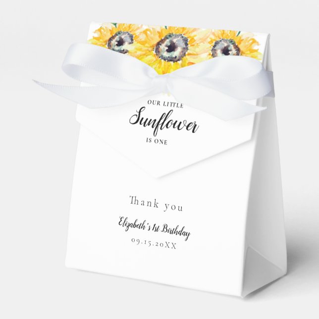 Little Sunflower Birthday One First Elegant Yellow Favor Box (Front Side)