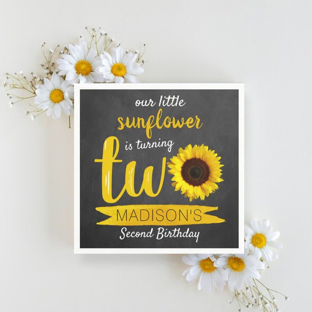 Little Sunflower Chalkboard 2nd Birthday Napkin (Creator Uploaded)