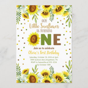 Little Sunflower Girl First Birthday Invitation
