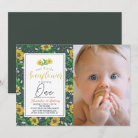 Little Sunflower Pattern Navy 1st Birthday Photo