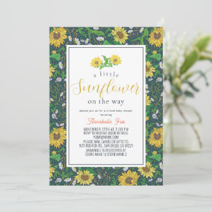 Little Sunflower Pattern Navy Virtual Baby Shower Invitation