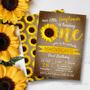 Little Sunflower Rustic Burlap 1st Birthday Invitation