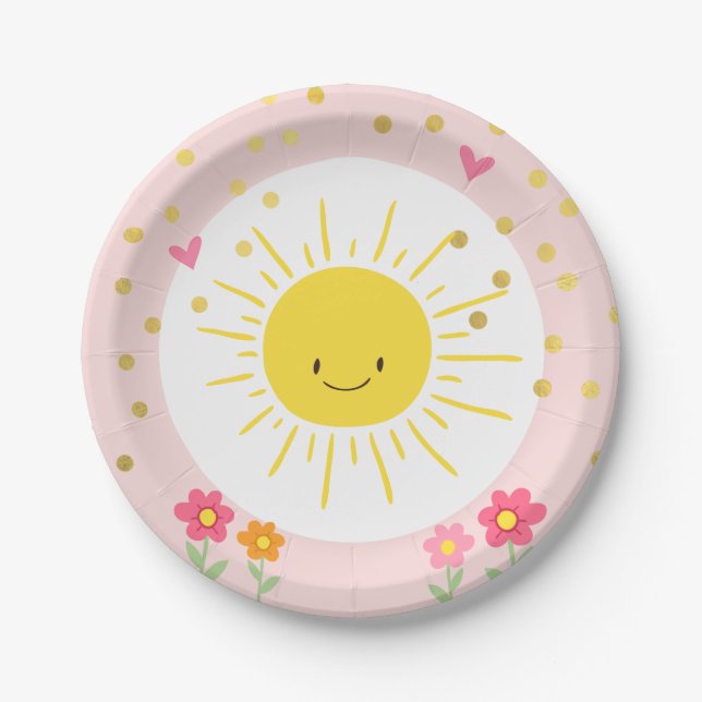 Little sunhine Paper Plates Birthday Girl Pink (Front)