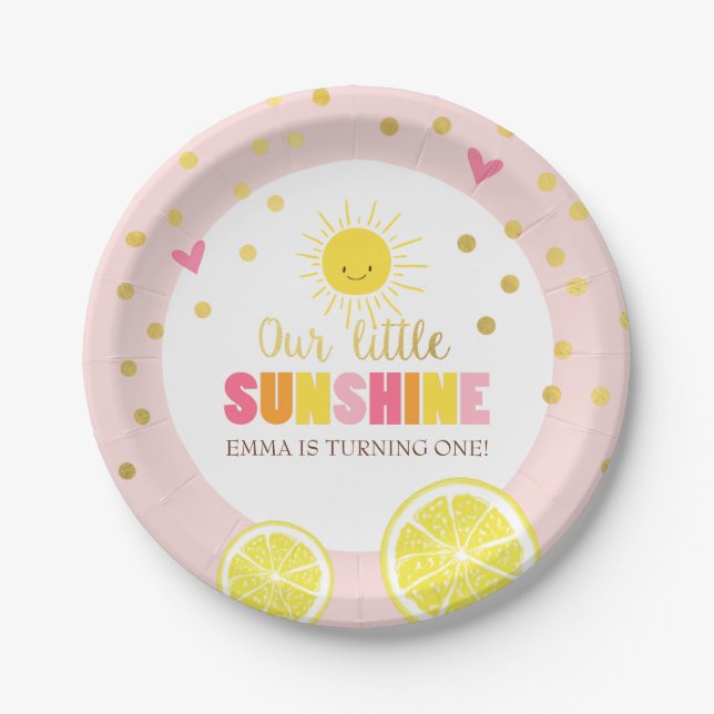 Little sunhine Paper Plates Birthday Lemonade Pink (Front)