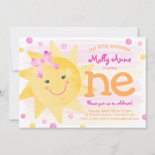 Little Sunshine 1er Anniversaire Invitation fille (Devant)