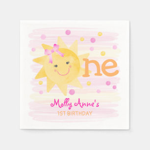 Little Sunshine 1st Birthday Girl Pink Yellow Napkin