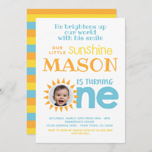Little Sunshine 1st Birthday with Photo Invitation