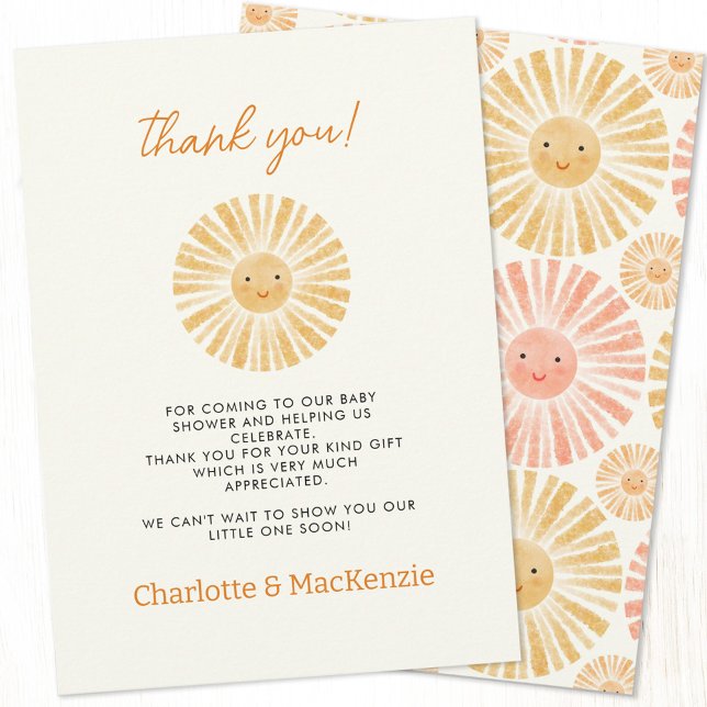 Little Sunshine Baby Shower Thank You Card (Little ray of sunshine baby shower thank you card with custom text)