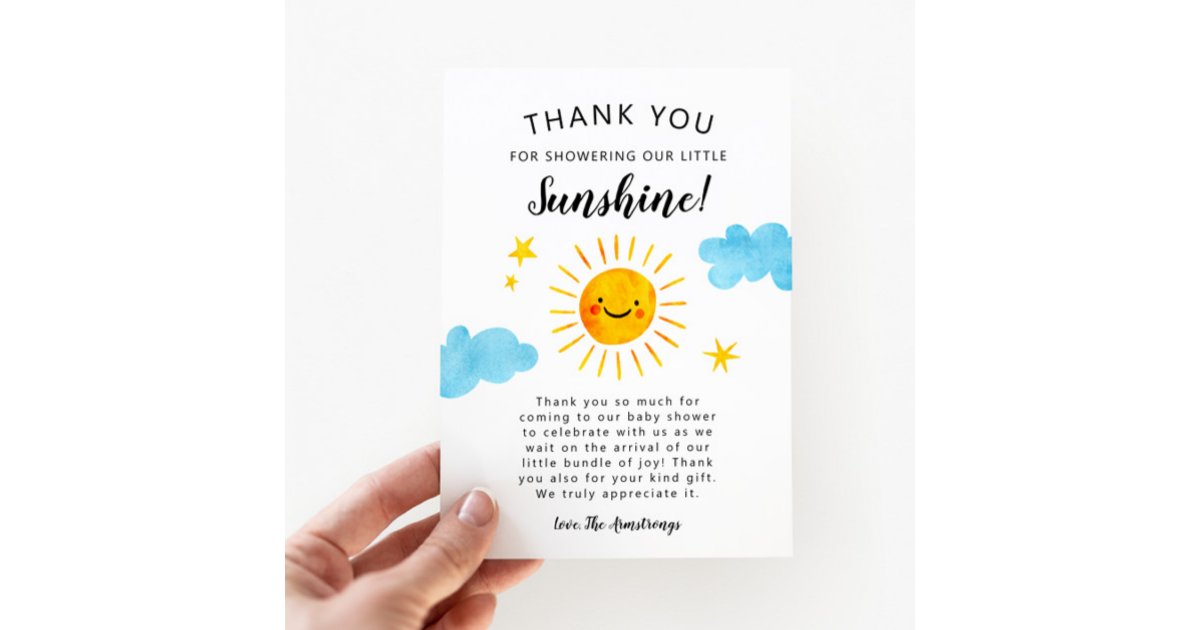 Little Sunshine Baby Shower Thank You Card | Zazzle