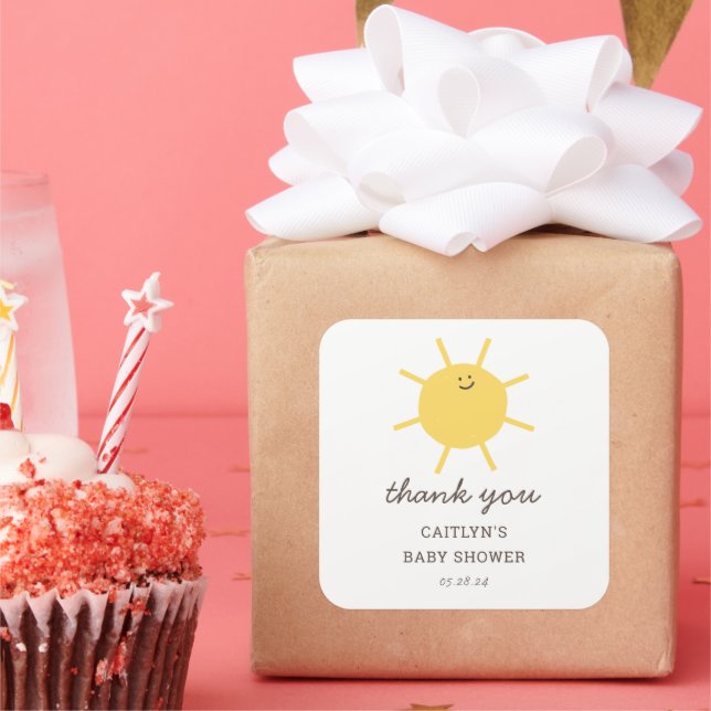 Little Sunshine Baby Shower Thank You Favours Square Sticker (Party)