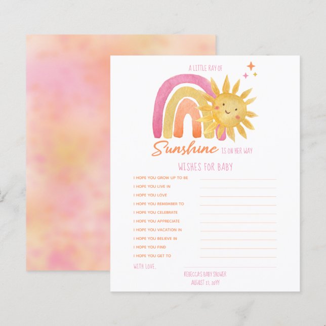 Little Sunshine Baby Shower Wishes for Baby  Invit (Front/Back)