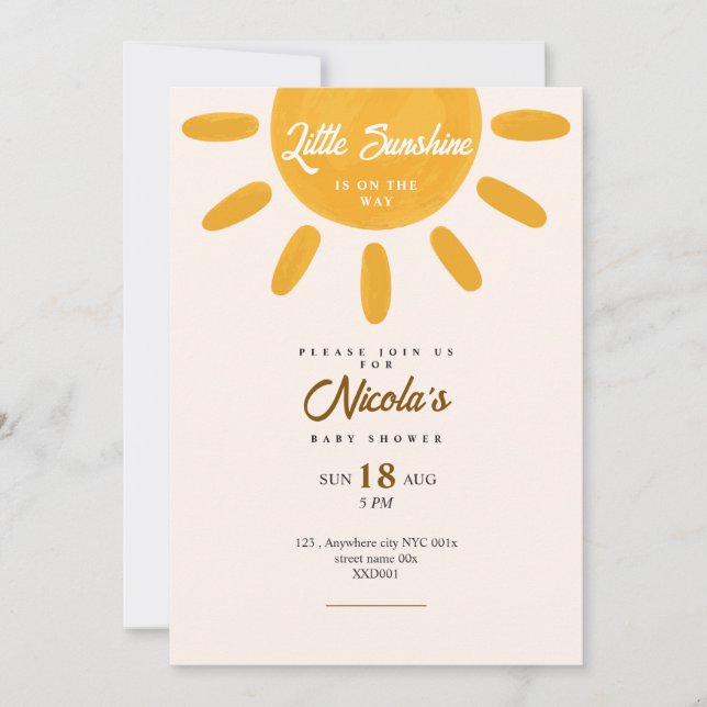Little sunshine babyshower sun invitation (Front)