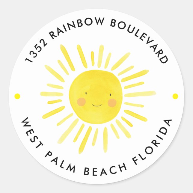 Little Sunshine Birthday Kids Return Address Classic Round Sticker (Front)