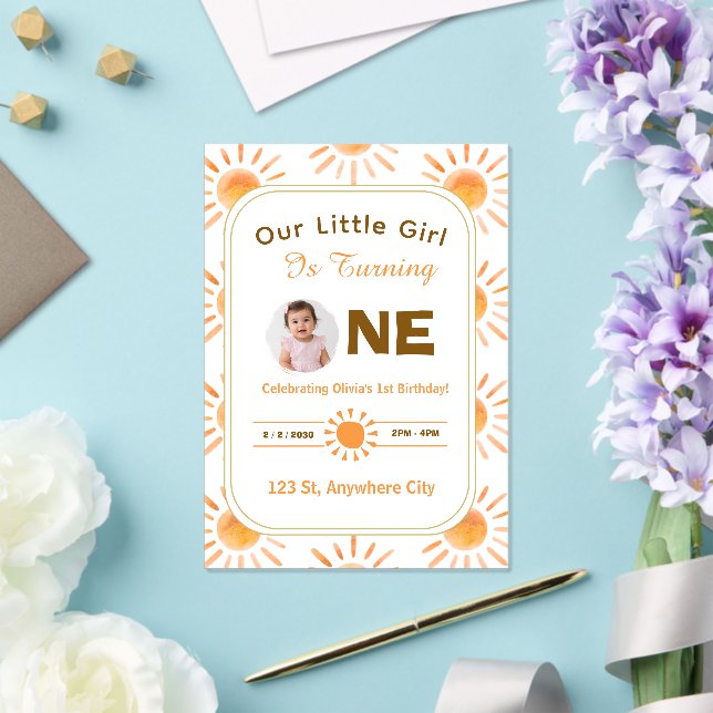 Little Sunshine First Birthday Invite Acrylic Invitations (Insitu (Wedding))