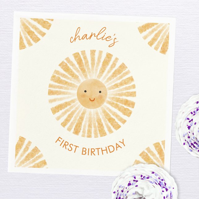 Little Sunshine First Birthday Personalized Napkin (Personalized happy sunshine first birthday party paper napkin)