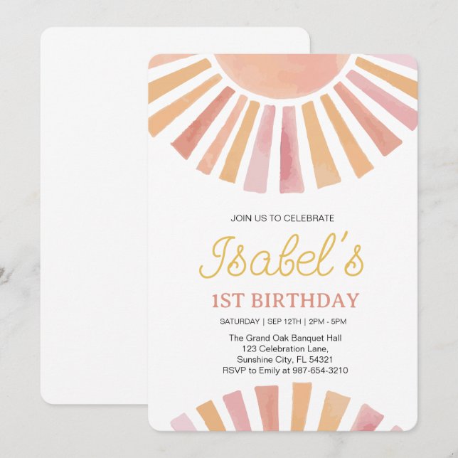  Little Sunshine First birthday,Sunshine 1st Birth Invitation (Front/Back)