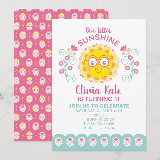 Little Sunshine Girl 1er Invitation anniversaire (Devant / Derrière)