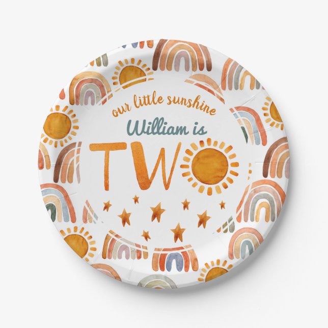 little Sunshine Name 2nd Birthday Boy  Paper Plate (Front)