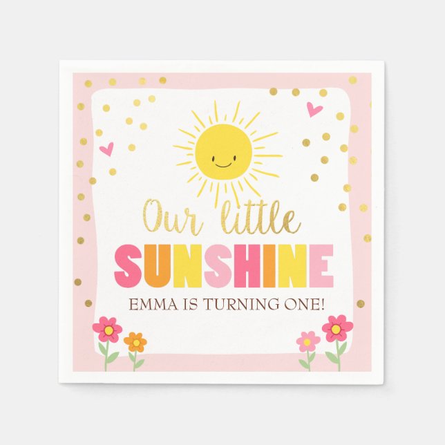 Little sunshine Paper Napkin Pink Gold Lemonade (Front)