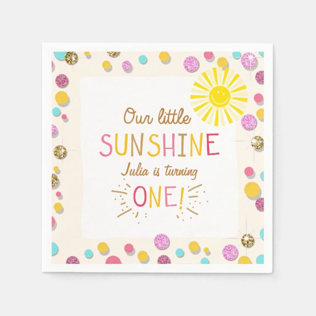 Little sunshine Paper Napkin Pink Gold Lemonade (Front)