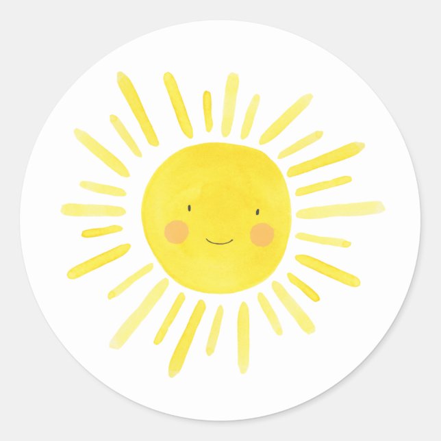 Little Sunshine Party Yellow Sun Classic Round Sticker (Front)