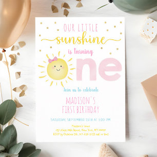 Little Sunshine Pink Gold First Birthday Invitation