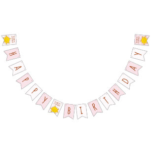 Little Sunshine Pink Polka Dots Baby 1st Birthday Bunting Flags