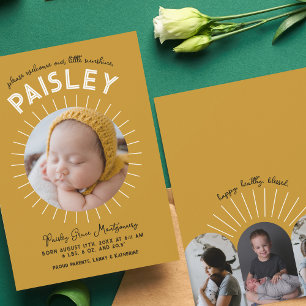 Little Sunshine Retro Photo Collage Birth Announcement