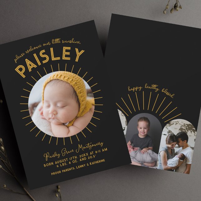Little Sunshine Retro Photo Collage Birth Announcement (Creator Uploaded)